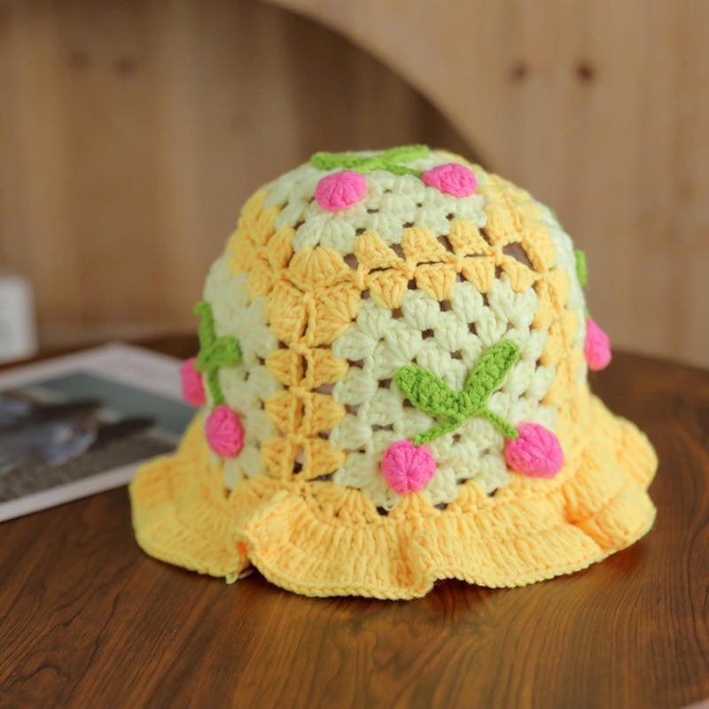 Busnos Crochet Bucket Hats for Women Handmade Hat Cute Foldable Knitted Hats for Women - Image 4